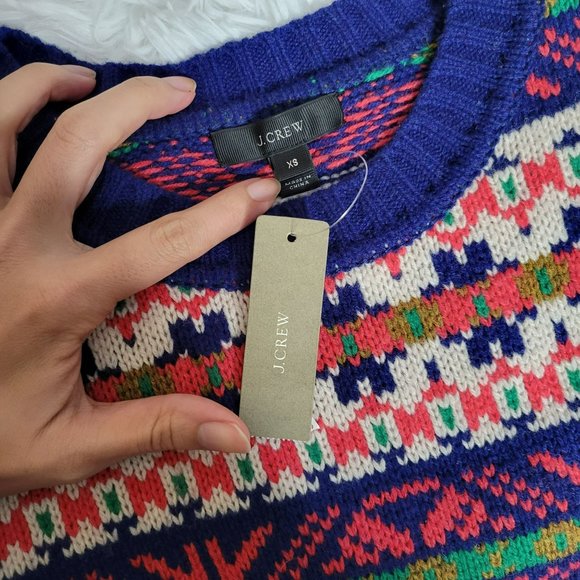 NWT J. Crew Fair Isle 100% Lambs Wool Crewneck Sweater - Size XS - Picture 7 of 11